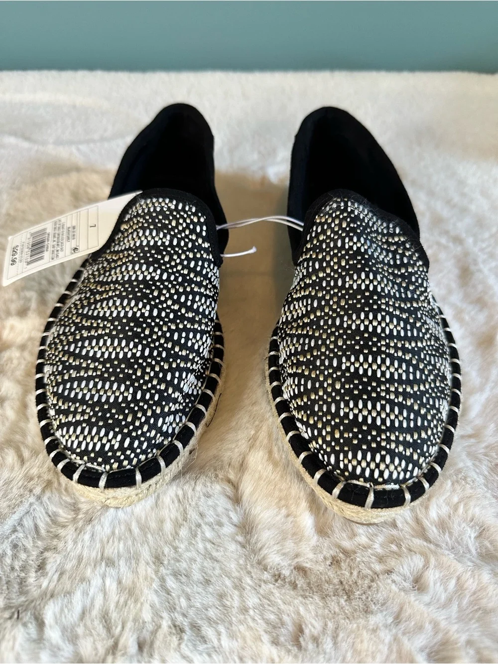Universal Thread Black & Ivory Patterned Espadrille Flats Size 7 NWT